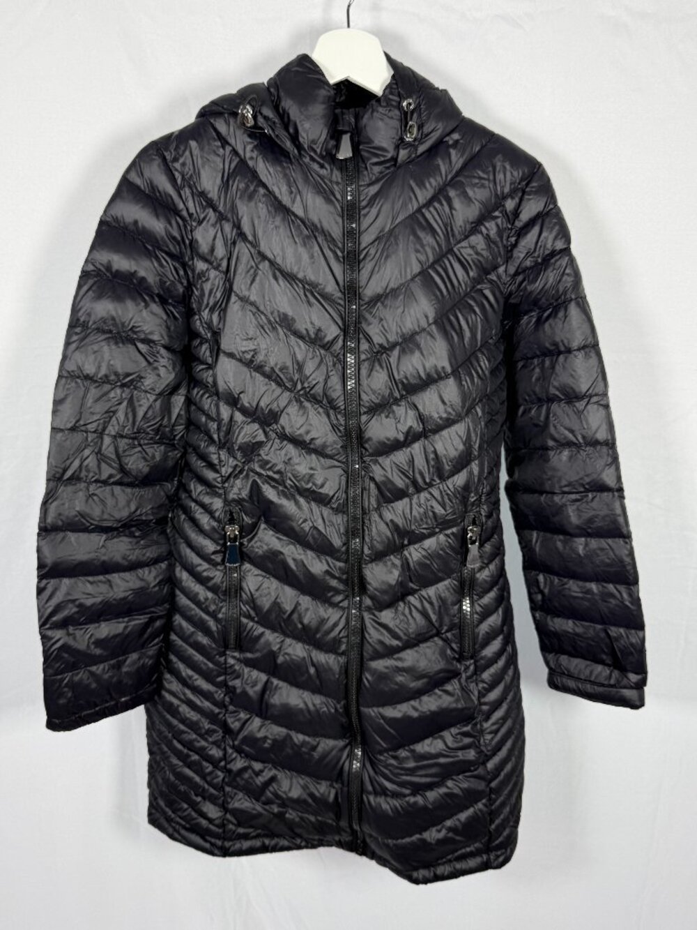 Calvin Klein Jacket Womens M Black Down Filled Hooded Packable Puffer Coat